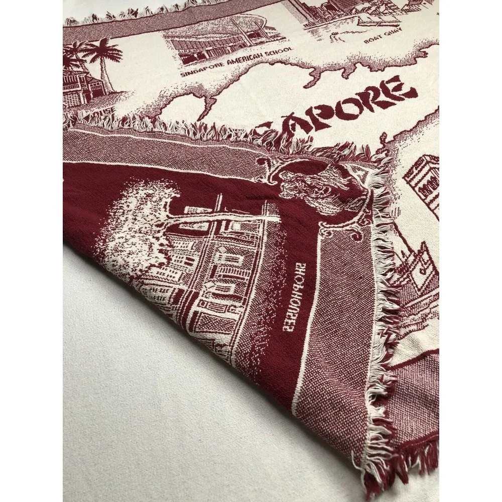 Singapore Country Historical Places Maroon White Tapestry Blanket 57